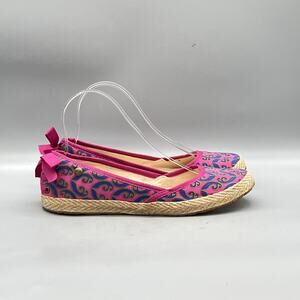 UGG Australia Shoes Womens 7.5 Pink Canvas Ballet Flats Bow Espadrille Slip On